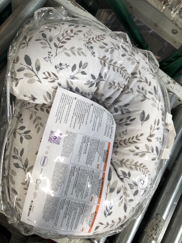 Photo 2 of **USED BUT APPEARS NEW** Boppy Nursing Pillow and Positioner—Original | Gray Taupe Watercolor Leaves | Breastfeeding, Bottle Feeding, Baby Support | with Removable Cotton Blend Cover | Awake-Time Support