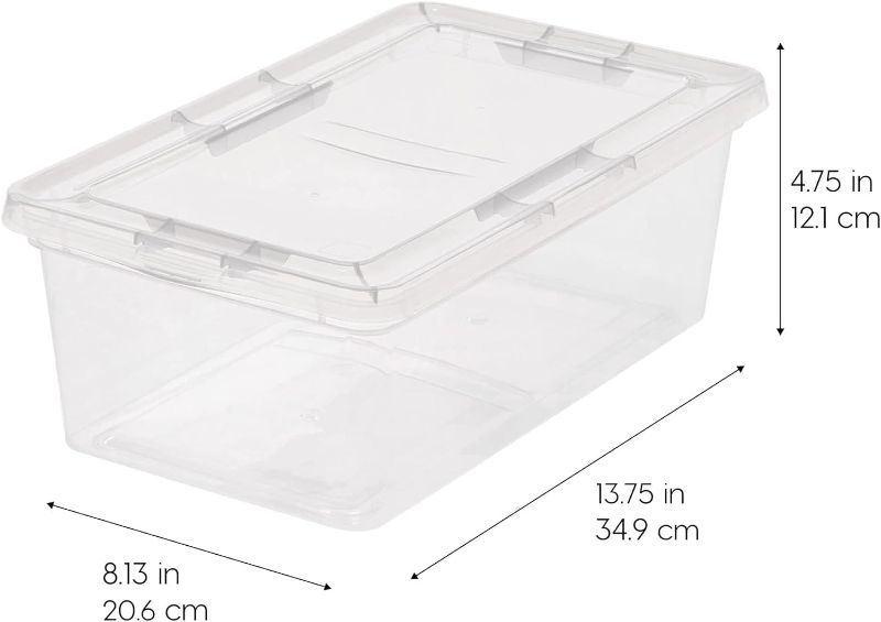 Photo 1 of (3x) IRIS USA 6.7 Qt. Plastic Storage Container Bin with Latching Lid, Stackable Nestable Shoe Box Tote Shoebox Closet Organization School Art Supplies - Clear