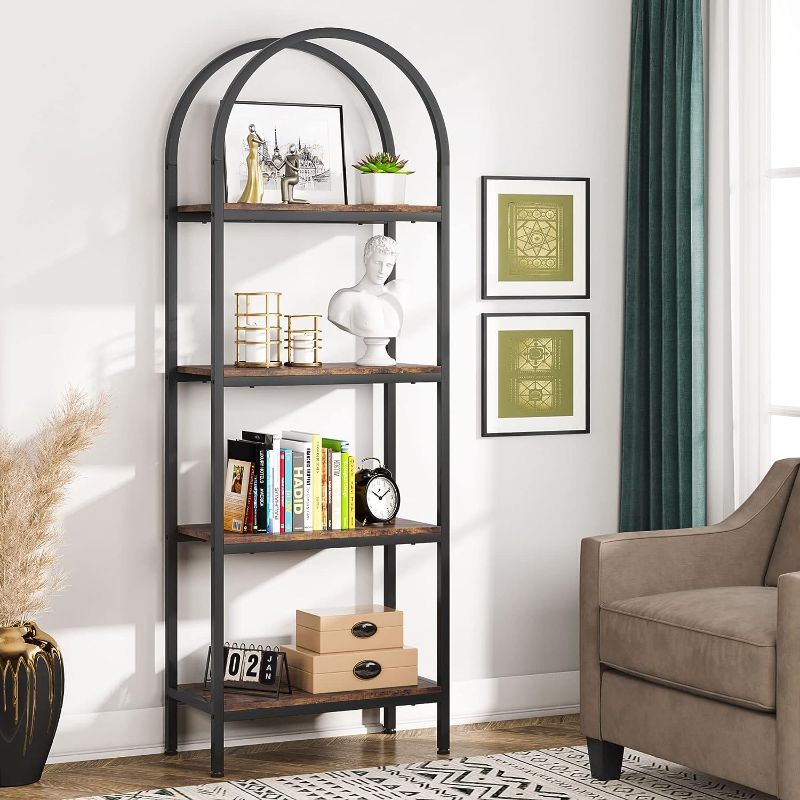 Photo 1 of ***HARDWARE AND INSTRUCTIONS MISSING - CANNOT BE ASSEMBLED - FOR PARTS**
Tribesigns 4-Tier Open Bookshelf, 70.8" Industrial Arched (Rustic Brown, 1PC)