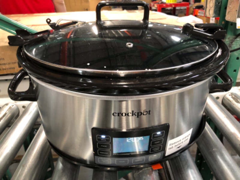 Photo 6 of **SEE NOTES** Crockpot Portable 7 Quart Slow Cooker with Locking Lid and Auto Adjust Cook Time Technology, Stainless Steel