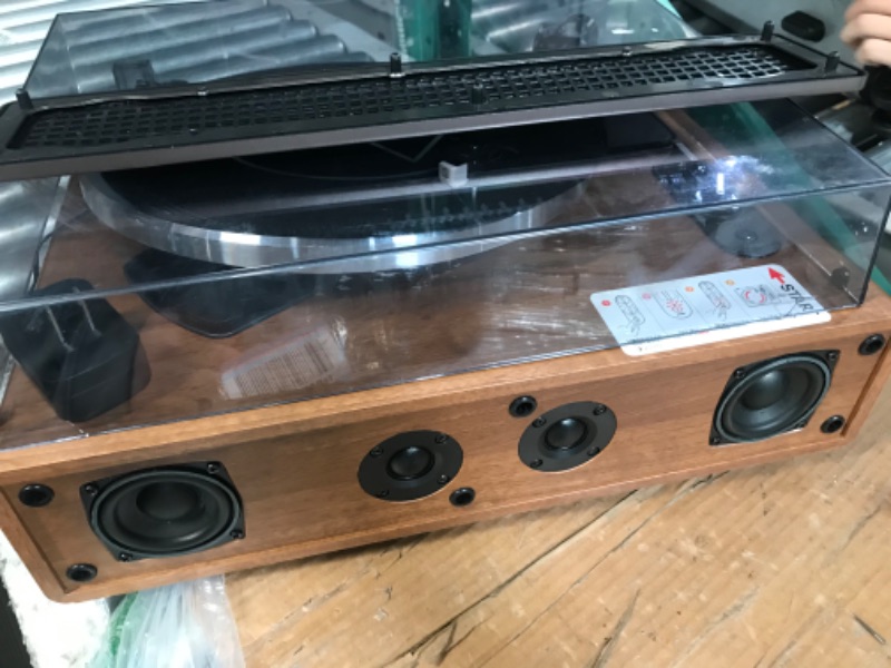 Photo 4 of *USED* *MINOR DAMAGE*
1 by ONE High Fidelity Belt Drive Turntable with Built-in Speakers, Vinyl Record Player with Magnetic Cartridge, Bluetooth Playback and Aux-in Functionality