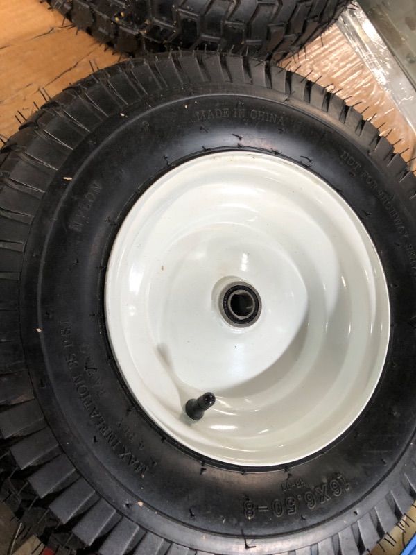 Photo 4 of (2-Pack) 16x6.50-8 Tubeless Tires on Rim - Universal Fit Riding Mower and Yard Tractor Wheels (see details)