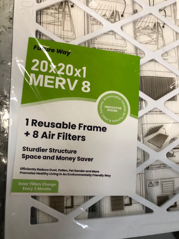 Photo 3 of 1 pack Future Way 20x20x1 Air Filter, MERV 8, MPR 700, Assembly Kit with 1 Reusable ABS Frame & 8 Filters for AC Furnace, Actual Size: 19-11/16 x 19-11/16 x 3/4 inch