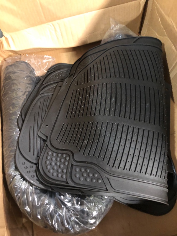 Photo 2 of **USED/VERY DIRTY**
BDK OF-554 Rubber Car Floor Mats, Universal Front & Rear Combo Set with Trunk Cargo Mat Liner for Car Sedan SUV Van, Heavy Duty All Weather Trim to Fit Black