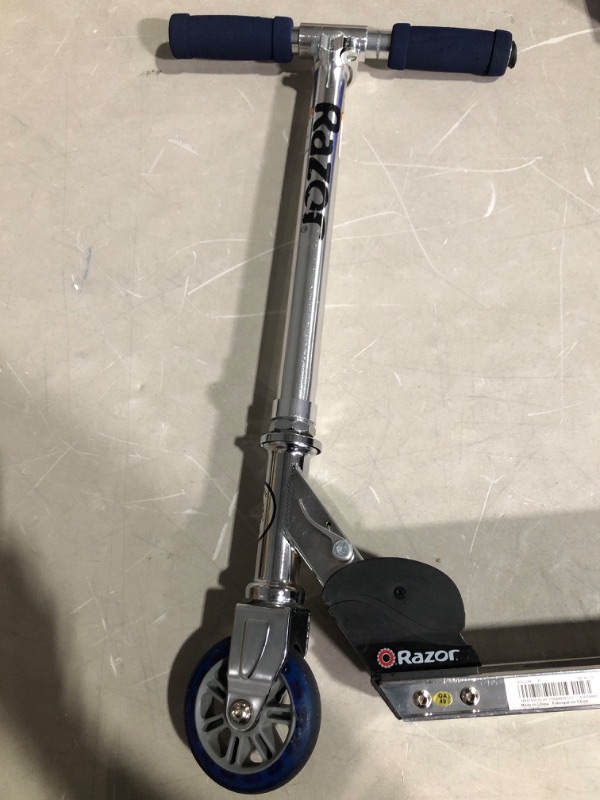 Photo 2 of * damaged * sold for parts * repair 
Razor A Kick Scooter for Kids – Foldable,Lightweight, Adjustable Height Handlebars, for Riders 5 Years and up, and up to 143 lbs Blue