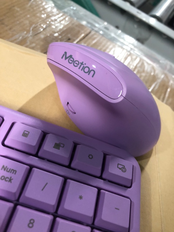 Photo 3 of MEETION Ergonomic Wireless Keyboard and Mouse, Ergo Keyboard with Vertical Mouse, Split Keyboard Cushioned Wrist Palm Rest Natural Typing Rechargeable Full Size, Windows/Mac/Computer/Laptop,Purple Large Purple