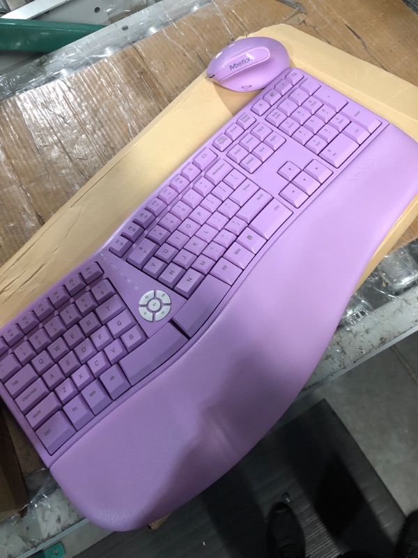 Photo 2 of MEETION Ergonomic Wireless Keyboard and Mouse, Ergo Keyboard with Vertical Mouse, Split Keyboard Cushioned Wrist Palm Rest Natural Typing Rechargeable Full Size, Windows/Mac/Computer/Laptop,Purple Large Purple