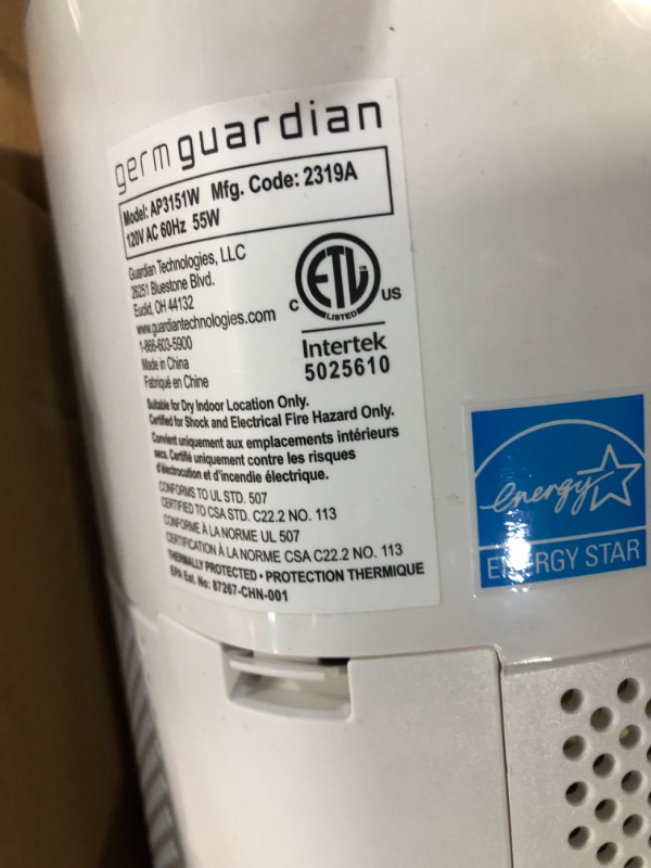 Photo 5 of * used * not functional * sold for parts * 
Germ Guardian AirSafe Intelligent Air Purifier with 360° HEPA 13 Filter, For Large Rooms over 1000 Sq. Ft.