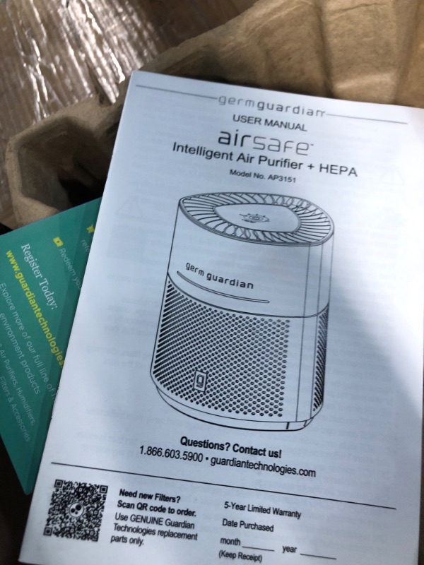 Photo 4 of * used * not functional * sold for parts * 
Germ Guardian AirSafe Intelligent Air Purifier with 360° HEPA 13 Filter, For Large Rooms over 1000 Sq. Ft.