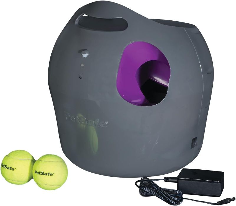 Photo 1 of *used*
PetSafe Automatic Tennis Ball Launcher – Interactive Dog Thrower Adjustable Range Motion Sensor Indoor & Outdoor Toy A/C Power or Batteries Fetch Machine for Small to Large Dogs , Gray