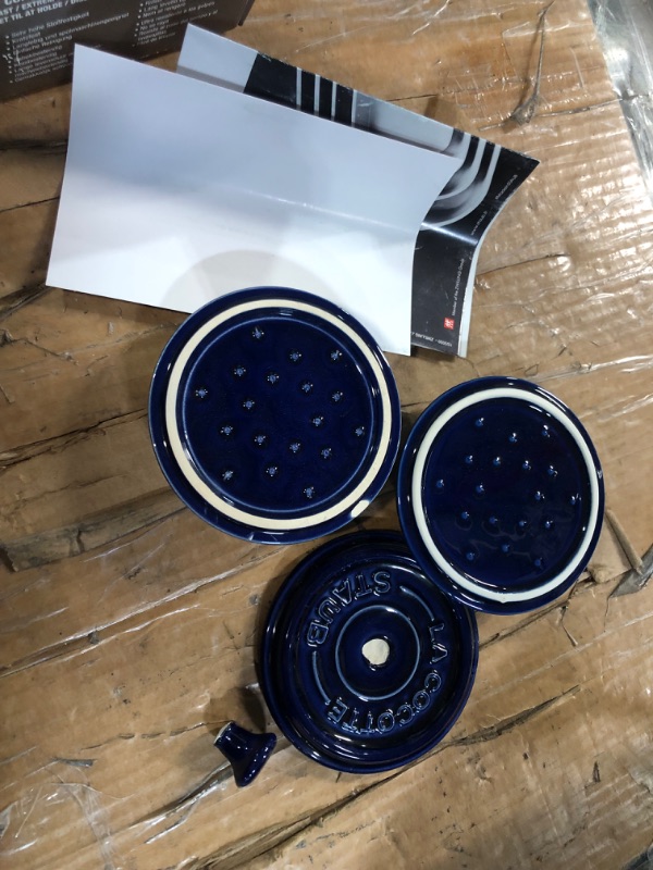 Photo 5 of *damage*
STAUB Ceramics Mini Round Cocotte Set, 3-piece, Dark Blue 3-piece Dark Blue