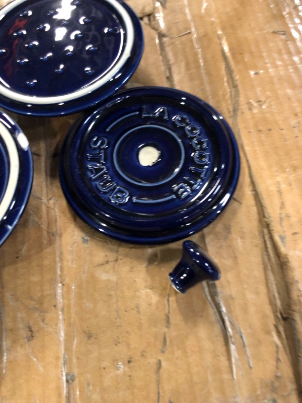 Photo 2 of *damage*
STAUB Ceramics Mini Round Cocotte Set, 3-piece, Dark Blue 3-piece Dark Blue