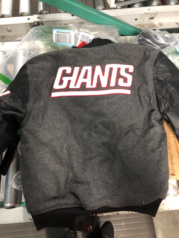 Photo 3 of Ultra Game NFL Boys Classic Baseball Varsity Jacket New York Giants 14-16 Charcoal