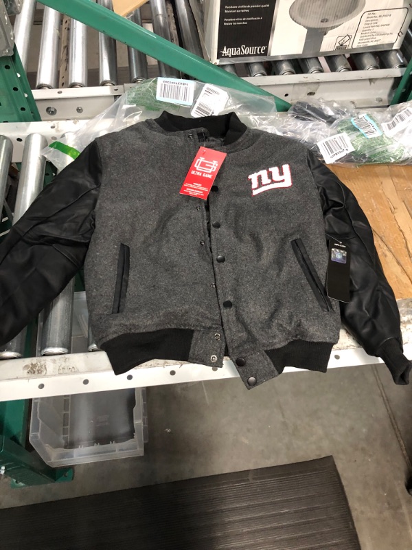 Photo 2 of Ultra Game NFL Boys Classic Baseball Varsity Jacket New York Giants 14-16 Charcoal