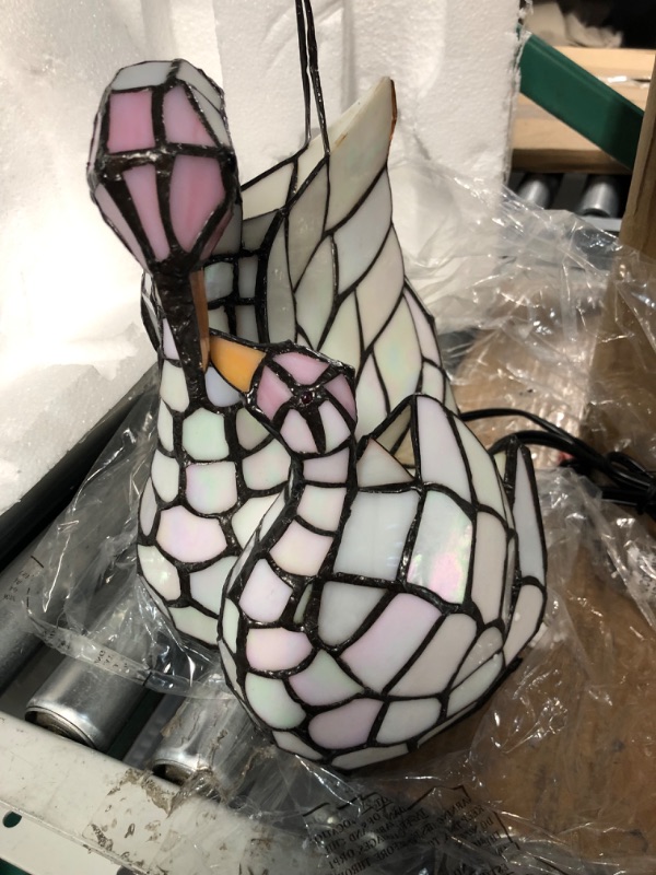 Photo 2 of * used * damaged * see images * 
Bieye L10773 White Swans Tiffany Style Stained Glass Accent Table Lamp Night Light for Bedside 