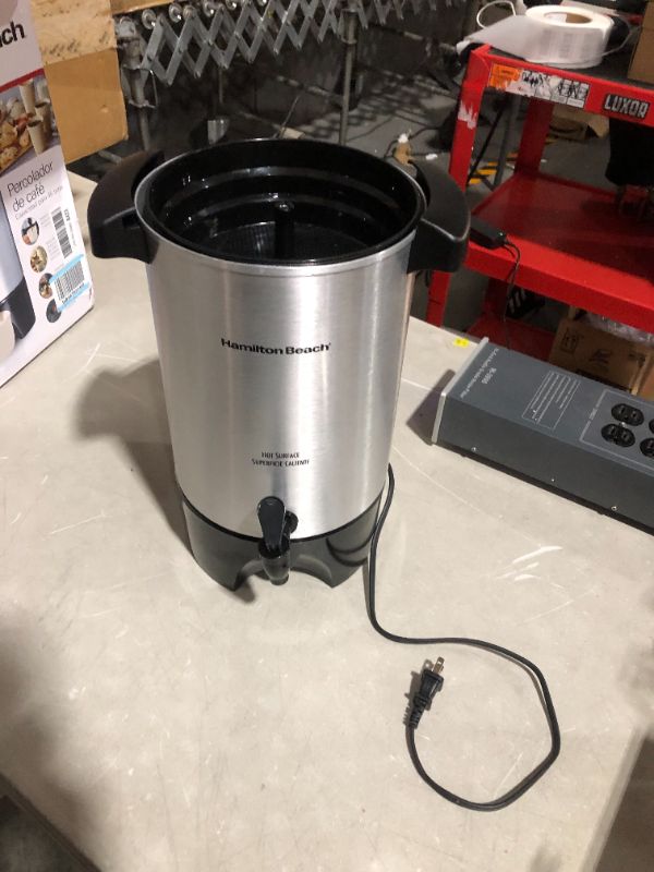 Photo 2 of ***LID MISSING - DOESN'T POWER ON WHEN PLUGGED IN***
Hamilton Beach 45 Cup Coffee Urn and Hot Beverage Dispenser, Silver 45 Cup Silver