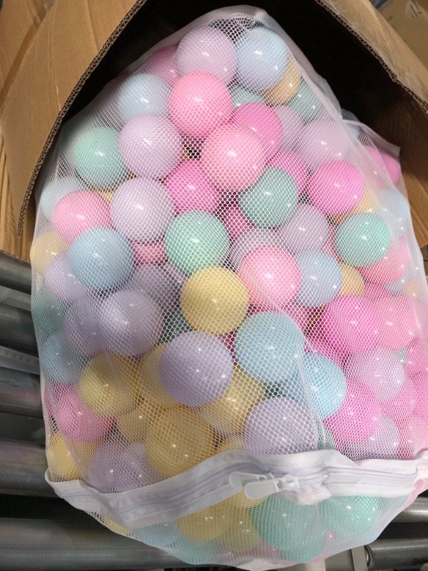 Photo 4 of Amazon Basics BPA Free Crush-Proof Plastic Ball Pit Balls with Storage Bag,12+ Months, 6 Pastel Colors - Pack of 400 6 Pastel Colors 