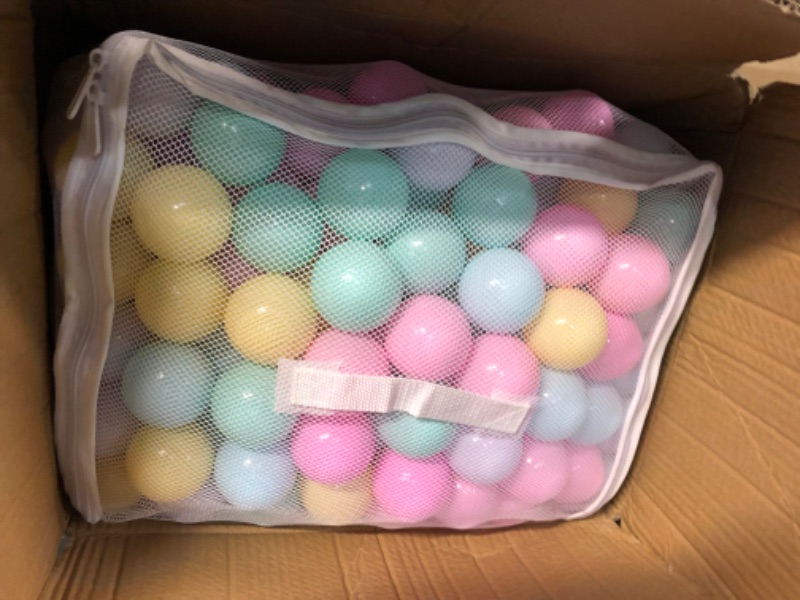 Photo 2 of Amazon Basics BPA Free Crush-Proof Plastic Ball Pit Balls with Storage Bag,12+ Months, 6 Pastel Colors - Pack of 400 6 Pastel Colors 