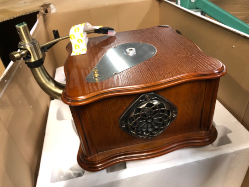 Photo 5 of *used*
Wooden Phonograph Gramophone Turntable Vinyl Record Player Speakers Stereo System Control 33/45 RPM FM AUX USB Ouput Bluetooth 4.2 …