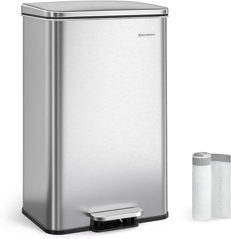 Photo 1 of **HAS SMALL DENTS** SONGMICS Kitchen Trash Can, 10.5 Gallon Garbage Can, Silver ULTB540E40