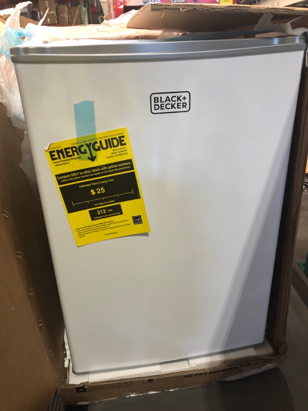 Photo 2 of **FOR PARTS OR REPAIR**SEE NOTES**
BLACK+DECKER BCRK25W Refrigerator Single Door Mini Fridge, 2.5 Cubic Ft., White