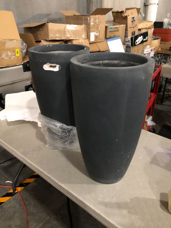Photo 2 of ***ONE OF THE PLANTERS HAS A HOLE IN IT - SEE PICTURES***
Kante 23.6" H Charcoal Concrete Tall Planters (Set of 2)