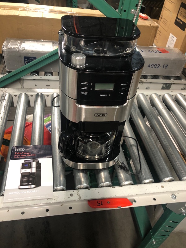 Photo 2 of **NONREFUNDABLE**FOR PARTS OR REPAIR**SEE NOTES**
10-Cup Drip Coffee Maker, Brew Automatic Coffee Machine with Built-In Burr Coffee Grinder, Programmable Timer Mode and Keep Warm Plate, 1.5L Large Capacity Water Tank, Removable Filter Basket, 900W Silver 