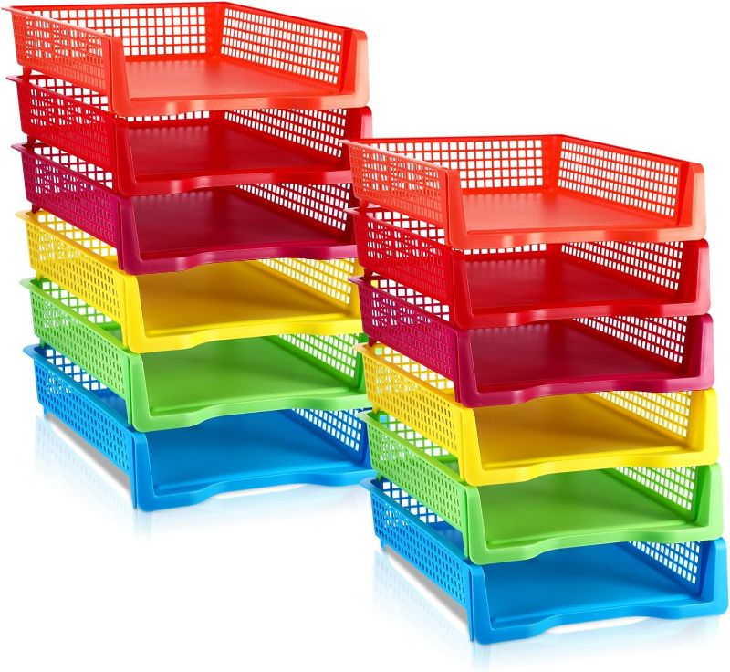 Photo 1 of Geetery Stackable Paper Bins Plastic Letter Organizer Tray  Assorted Colors (12 Pieces)