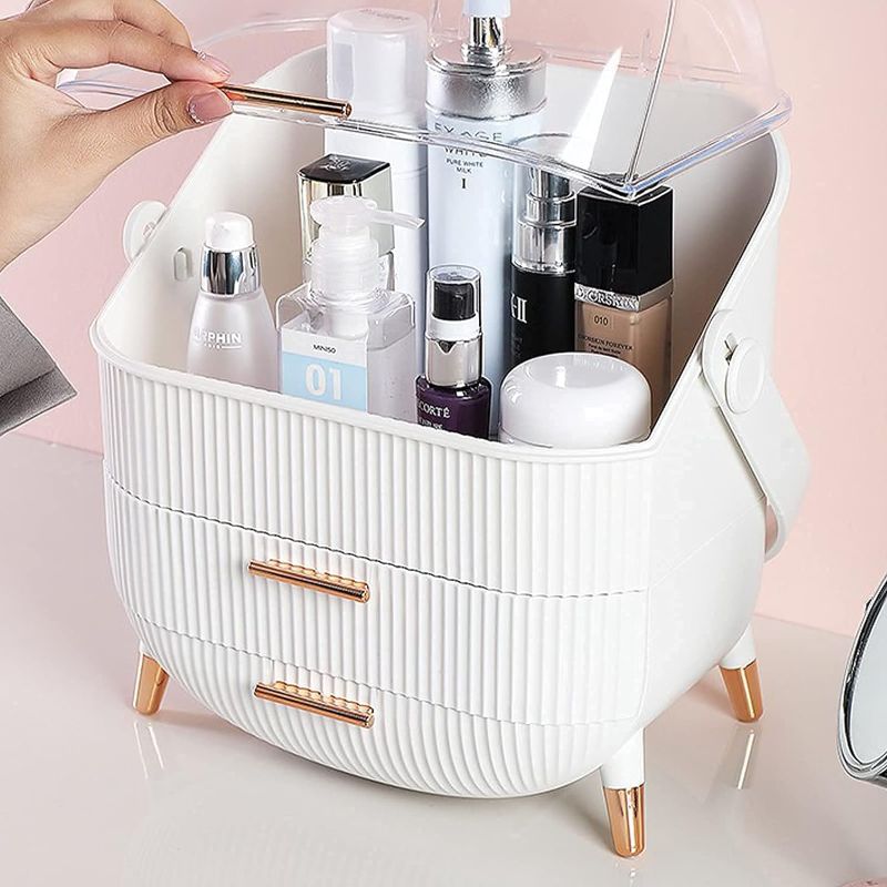 Photo 1 of ZOOFOX 3 Pack Makeup Organizer, Waterproof and Dustproof Cosmetics Storage Display Case with Lipstick and Makeup Brush Organizer, Portable Handle Skincare Holder for Bathroom Countertop, Dresser