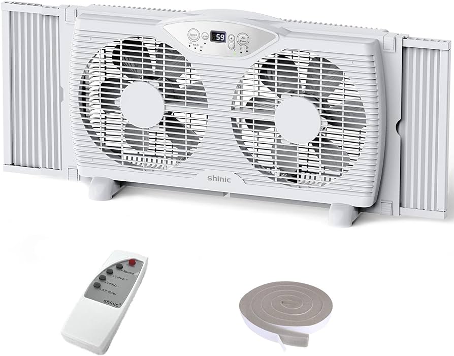 Photo 1 of shinic Twin Window Fan with Remote, 9-Inch Blades Reversible