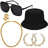 Photo 1 of Alaiyaky 80s Hip Hop Costume Kit 90s Rapper Accessories Rapper Outfits Bucket Hat Faux Gold Chain for Halloween