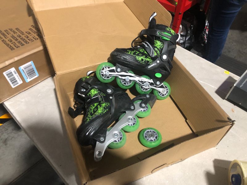 Photo 7 of ***DAMAGED - WHEEL BROKEN OFF - SEE PICTURES***
Roller Derby ION 7.2 Inline Skates with Aluminum Frames and Adjustable Sizing for Growing feet Medium (2-5)