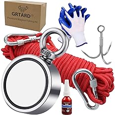 Photo 1 of Grtard Fishing Magnet Kit with 1000LBS(453KG) Strong Magnet, Double Sided Neodymium Magnet Fishing Kit with 20m (65 Foot) Durable Rope and Protective Gloves