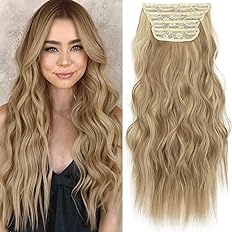 Photo 1 of * no clips * 
Clip in Synthetic Hair Extensions Long Wavy 4PCS Light Brown mix Golden Blonde 20"
