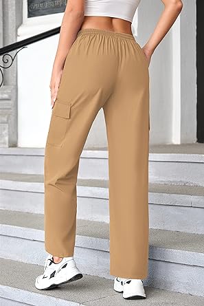 Photo 1 of Miladusa Womens Cargo Pants Adjustable Waist Flowy Parachute Baggy Oversized Y2K Pants with Pockets 29x37