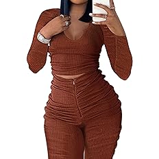 Photo 1 of Alllife Ribbed Plus Size Workout Clothing For Womens Casual Fall Outfits Long Sleeve Crop Top 2 Piece Set Womens Tracksuit