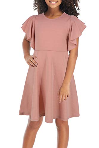 Photo 1 of GORLYA Girl's Flutter Sleeve Stretchy A-Line Swing Flared Skater Party Dress with Pockets for 4-12 Years Kids