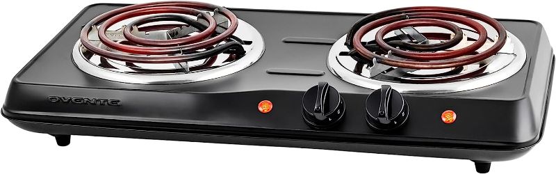 Photo 1 of * functional * see images for damage * 
OVENTE Electric Countertop Double Burner, 1700W Coil Cooktop with 6 and 5.75 Inch Hot Plates