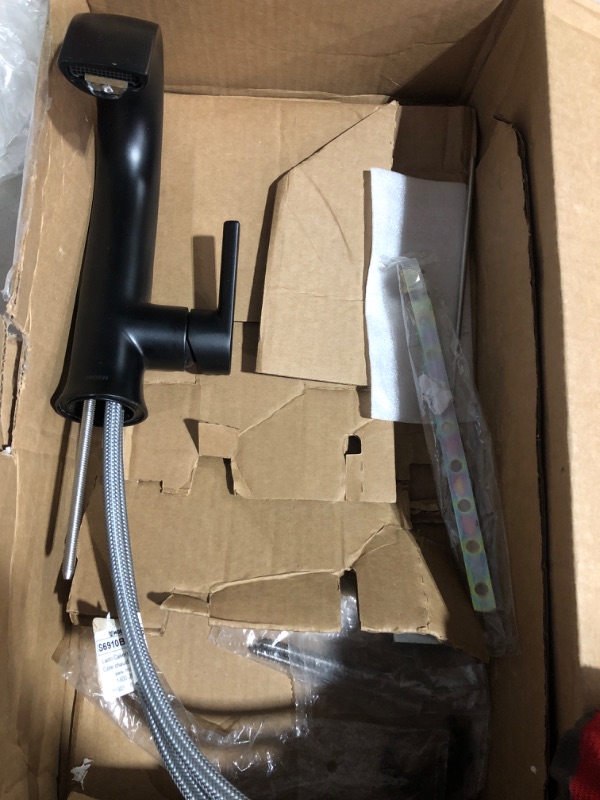 Photo 1 of * used item * unknown if incomplete * 
Moen Doux Matte Black One-Handle High Arc Laminar Stream Bathroom Faucet, S6910BL