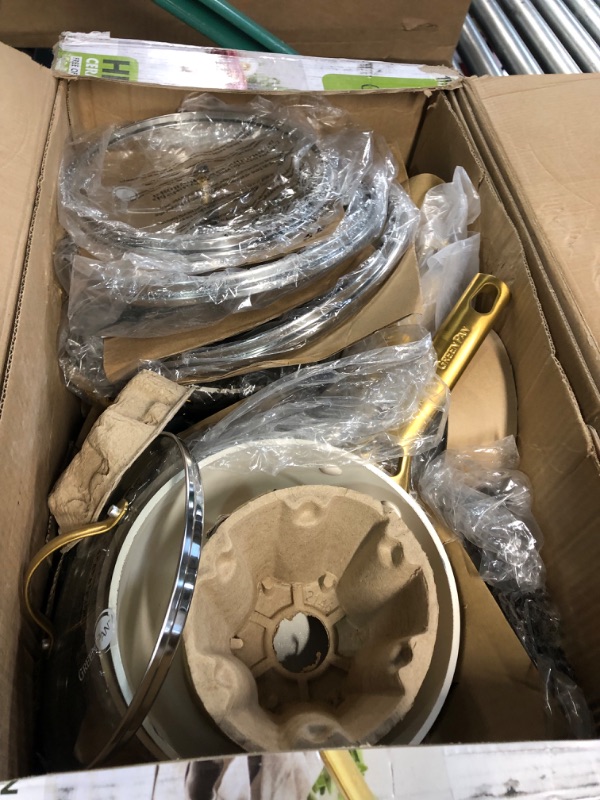 Photo 1 of *USED* DAMAGE ON EDGES LITTLE* GreenPan Reserve Hard Anodized Healthy Ceramic Nonstick 10 Piece Cookware Pots and Pans Set, Gold Handle, PFAS-Free, Dishwasher Safe, Oven Safe