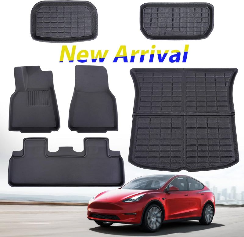 Photo 1 of Tesla Model Y Floor Mats 2023 2022 2021 for Model Y Trunk Mat, All Weather Protection Waterproof Frunk Cargo Mat