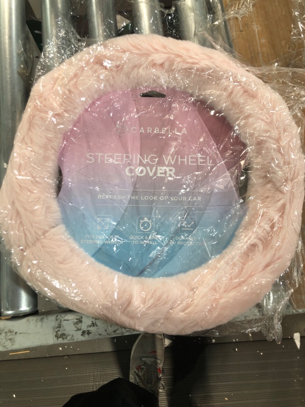 Photo 2 of Carbella Soft Pink Fuzzy Steering Wheel Cover, Standard 15 Inch Size Fits Most Vehicles,