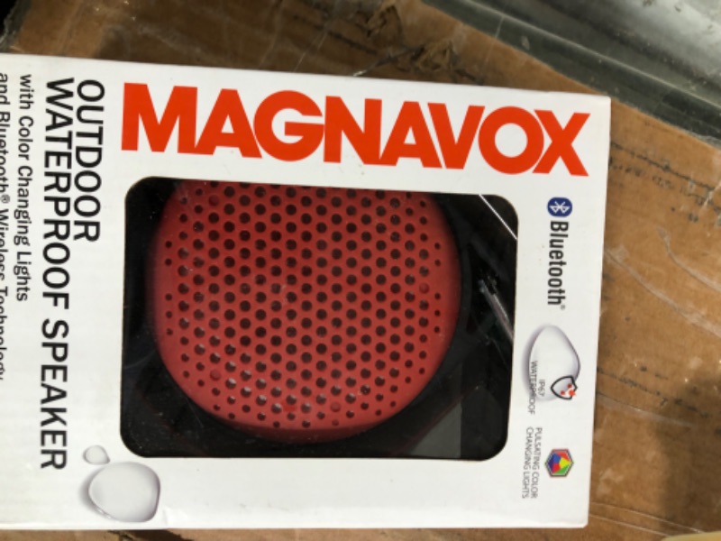 Photo 2 of Magnavox MMA3623-RD Waterproof Bluetooth Speaker with Color Changing Lights in Red