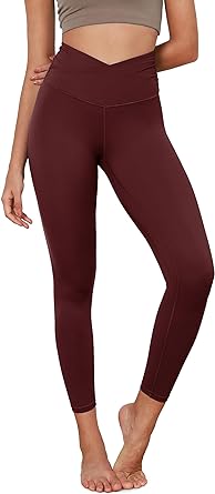 Photo 1 of ODODOS Women's Cross Waist 7/8 Yoga with Inner Pocket, BURGUNDY SIZE SMALL