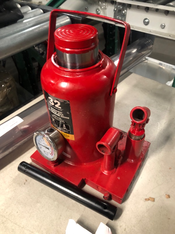 Photo 3 of Torin Welded Hydraulic Double Piston Car Bottle Jack with Pressure Gage and Slow Release,32 Ton(64,000 lbs),red, ATH932001BB Red 32 Ton?64?000 lbs? Double Piston&Gauge