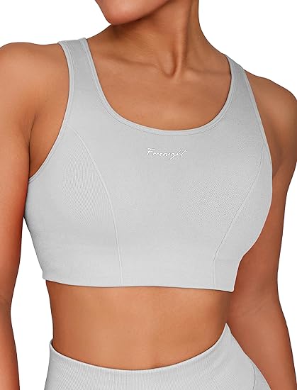 Photo 1 of FRESOUGHT Sports Bras for Women Padded Workout Racerback Tank Tops High Neck Sleeveless Gym Yoga Athletic Crop Top Bra (SMALL)