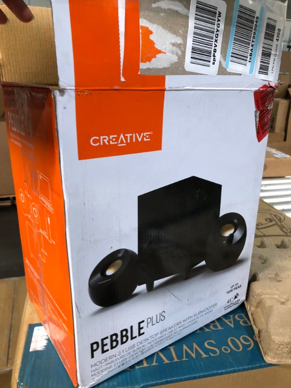 Photo 1 of Creative Pebble Plus 2.1 USB-Powered Desktop Speakers with Powerful Down-Firing Subwoofer and Far-Field Drivers, Up to 8W RMS Total Power for Computer PCs and Laptops (Black) 2.1 USB-A Speaker with Subwoofer