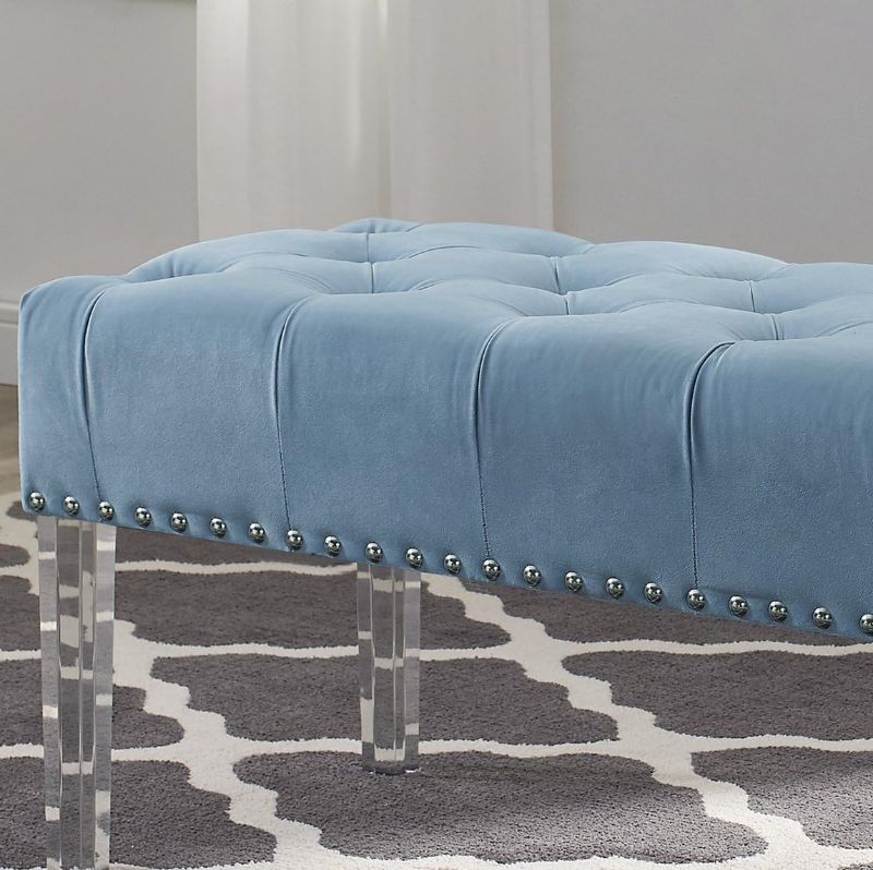 Photo 3 of (READ FULL POST) Roundhill Valley Button tufted Velvet Upholstered Bench With Acrylic Leg