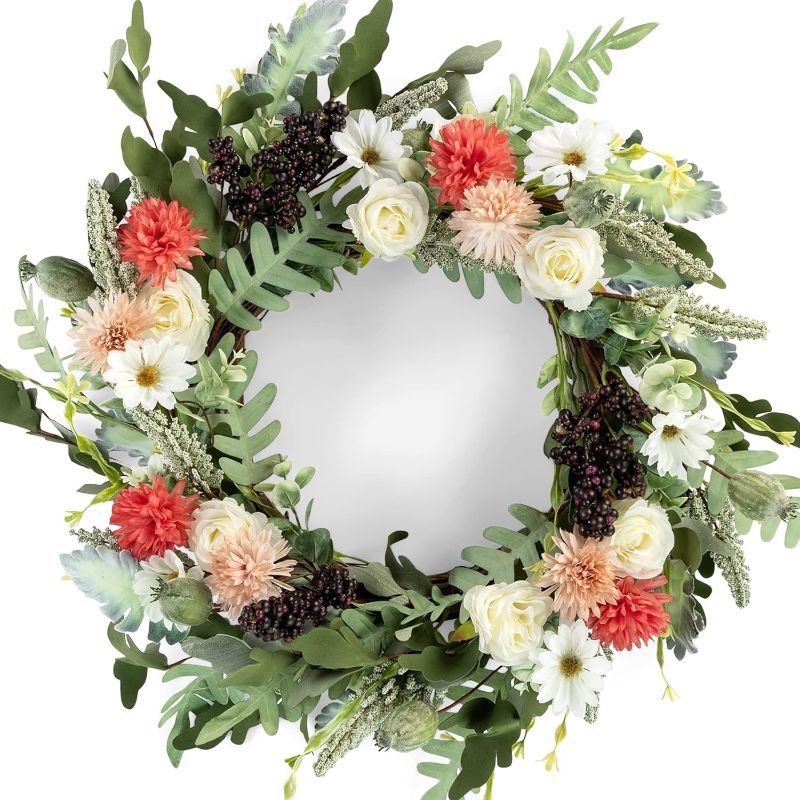 Photo 1 of (STOCK PHOTO FOR SAMPLE ONLY) - Decorjuvia Spring Wreaths for Front Door with Daisy Dahlia Flowers - 22"