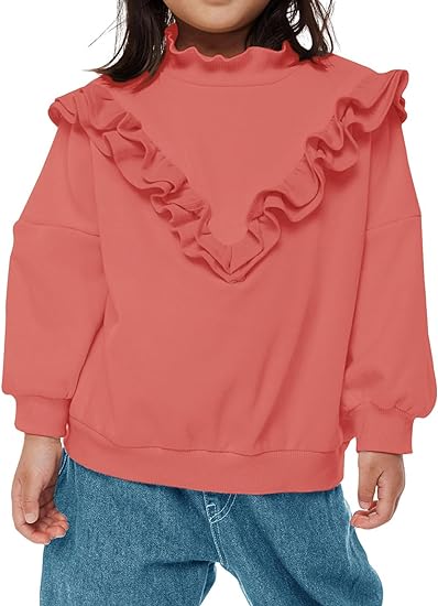 Photo 1 of Imily Bela Kids Girls Ruffle Crewneck Sweatshirts Fashion Oversized Drop Shoulder Pullover Sweater toddlers